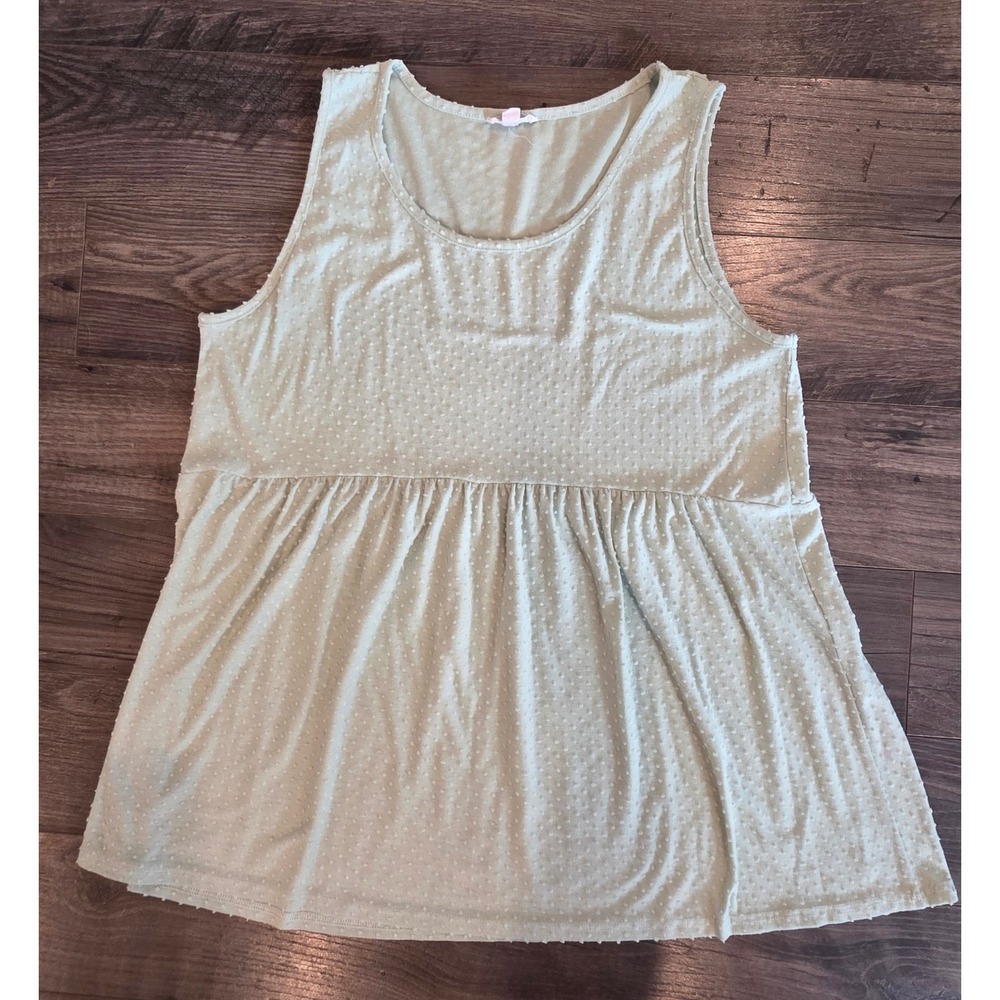 Womens sz 1XL Chic Soul Sage Green Swiss Dot Babydoll Peplum Tank Top Sleeveless